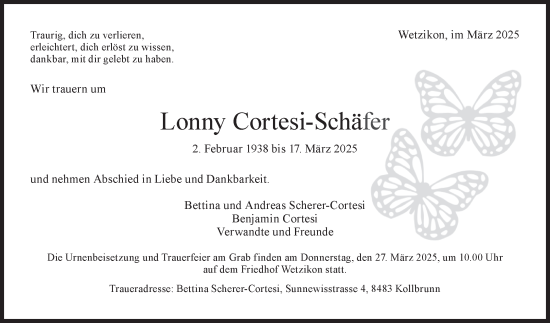 Traueranzeige von Lonny Cortesi von AvU