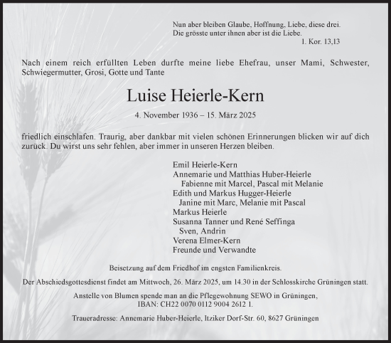 Traueranzeige von Luise Heierle-Kern von AvU