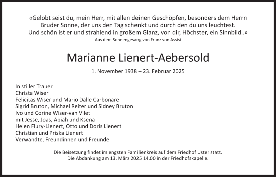 Traueranzeige von Marianne Lienert-Aebersold von AvU