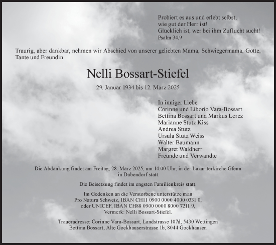 Traueranzeige von Nelli Bossart von GL solo