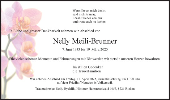 Traueranzeige von Nelly Meili-Brunner von AvU