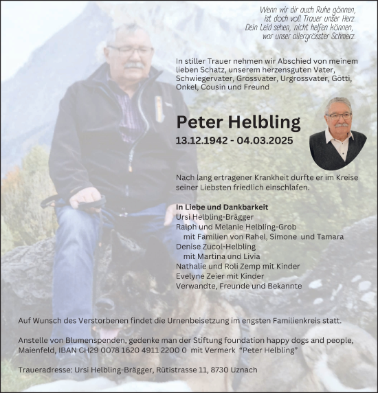 Traueranzeige von Peter Helbling von AvU