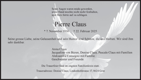 Traueranzeige von Pierre Claus von AvU