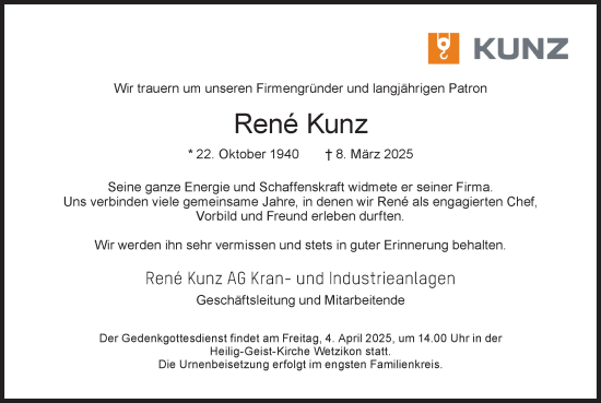 Traueranzeige von Rene Kunz von AvU