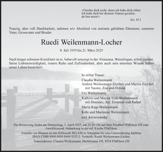 Traueranzeige von Ruedi Weilenmann-Locher von AvU