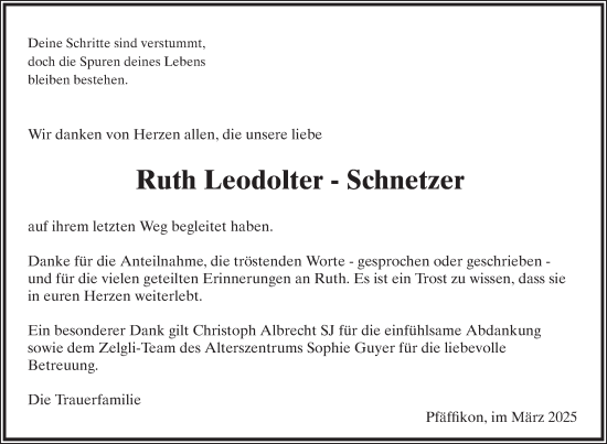 Traueranzeige von Ruth Leodolter-Schnetzer von AvU