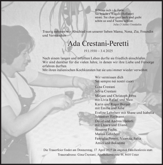 Traueranzeige von Ada Crestani von AvU