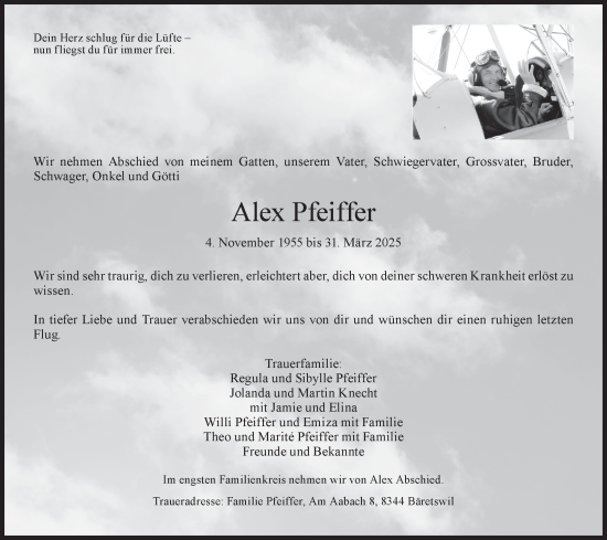 Traueranzeige von Alex Pfeiffer von AvU