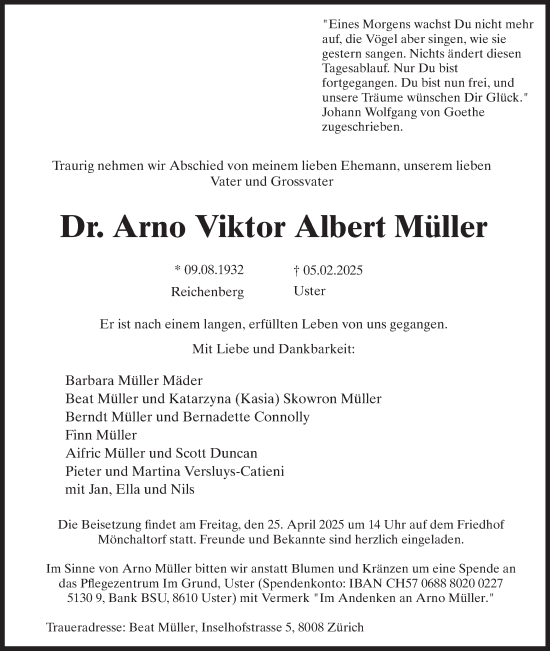 Traueranzeige von Arno  Müller von AvU