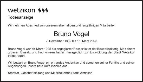 Traueranzeige von Bruno Vogel von AvU