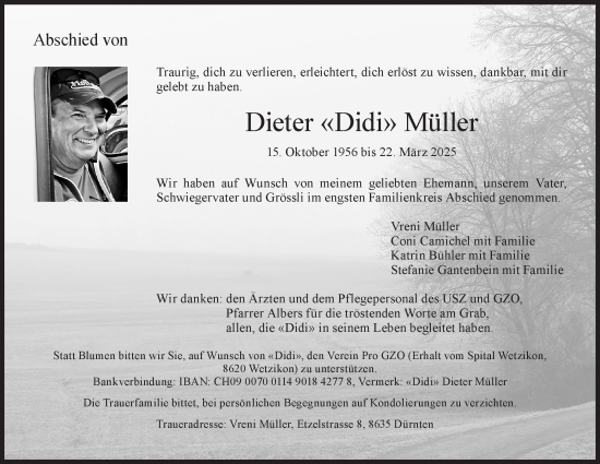 Traueranzeige von Dieter Müller von AvU