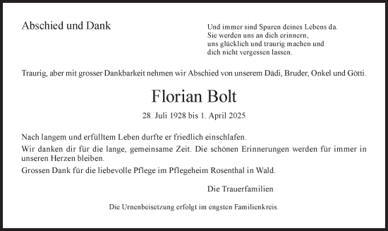 Traueranzeige von Florian Bolt von AvU