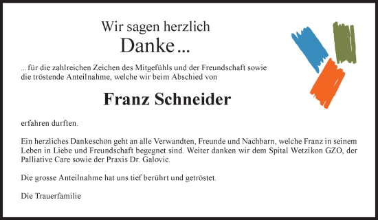 Traueranzeige von Franz Schneider von AvU