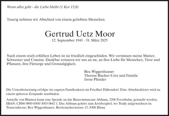 Traueranzeige von Gertrud Uetz von AvU