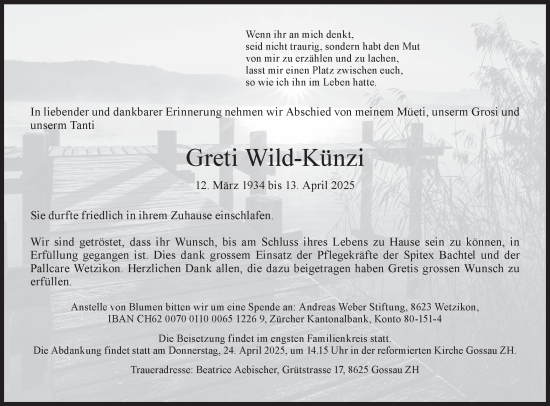 Traueranzeige von Greti Wild-Künzi von AvU
