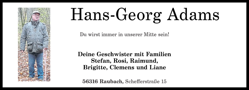  Traueranzeige für Hans-Georg Adams vom 04.03.2025 aus Rhein-Zeitung