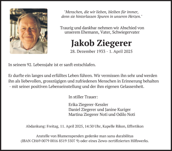 Traueranzeige von Jakob Ziegerer von reg_1