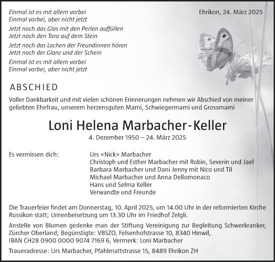 Traueranzeige von Loni Helena Marbacher-Keller von AvU