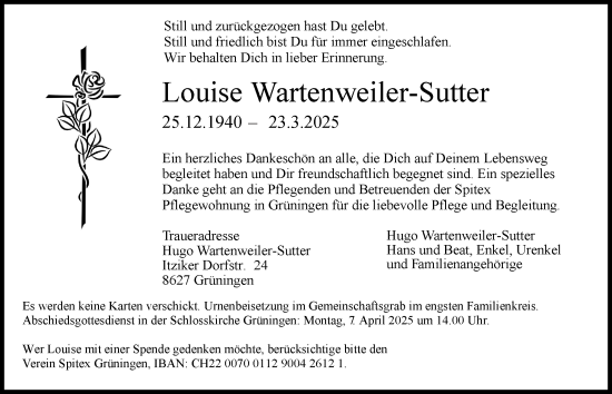 Traueranzeige von Louise Wartenweiler-Sutter von AvU