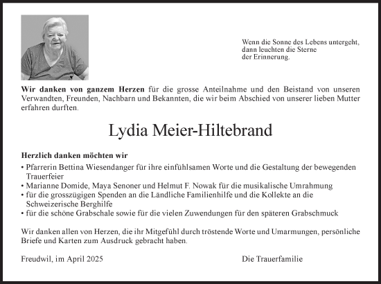 Traueranzeige von Lydia Meier von AvU