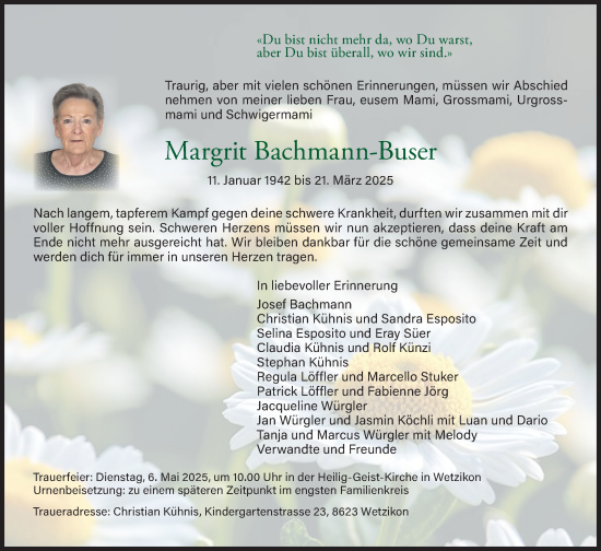 Traueranzeige von Margrit Bachmann von AvU