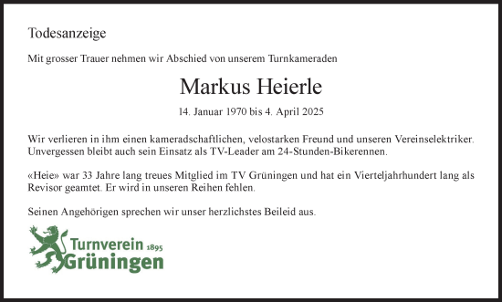Traueranzeige von Markus Heierle von AvU