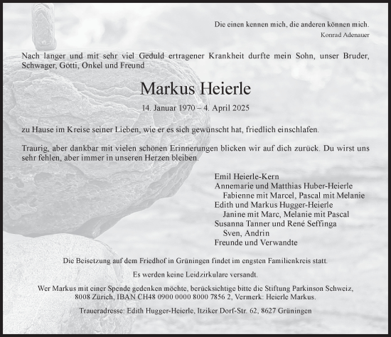 Traueranzeige von Markus Heierle von AvU