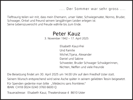 Traueranzeige von Peter Kauz von AvU