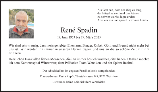 Traueranzeige von Rene Spadin von AvU