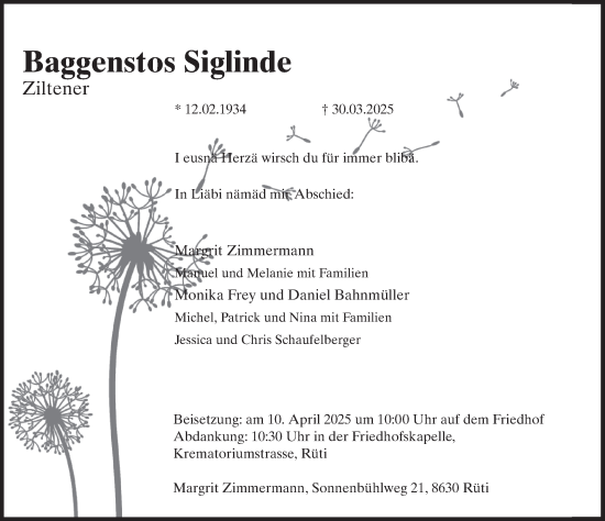 Traueranzeige von Siglinde Baggenstos von AvU