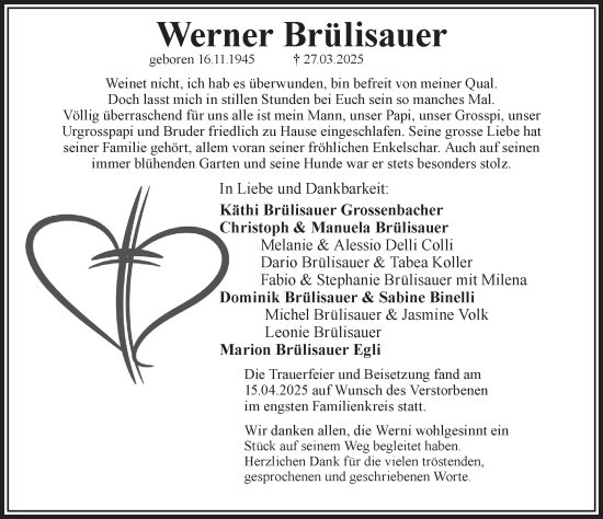 Traueranzeige von Werner Brülisauer von AvU