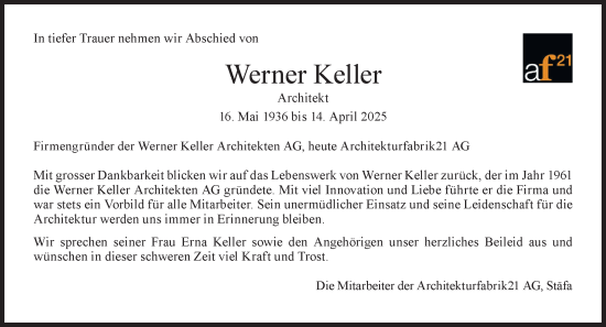 Traueranzeige von Werner Keller von AvU