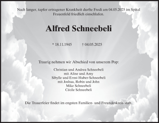 Traueranzeige von Alfred Schneebeli von AvU