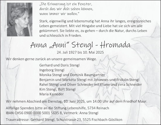 Traueranzeige von Anna Stengl-Hromada von AvU