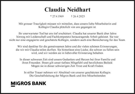 Traueranzeige von Claudia Neidhart von GL solo