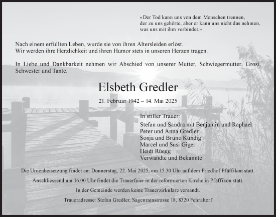 Traueranzeige von Elsbeth Gredler von AvU