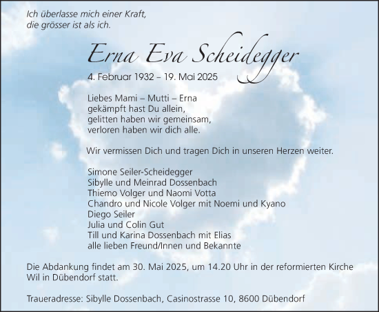 Traueranzeige von Erna Eva Scheidegger von GL solo