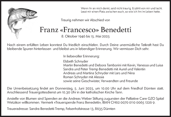 Traueranzeige von Franz Benedetti von AvU