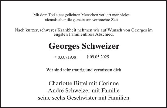 Traueranzeige von Georges Schweizer von AvU