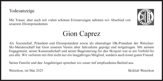 Traueranzeige von Gion Caprez von AvU