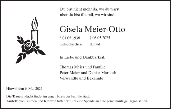 Traueranzeige von Gisela Meier-Otto von AvU