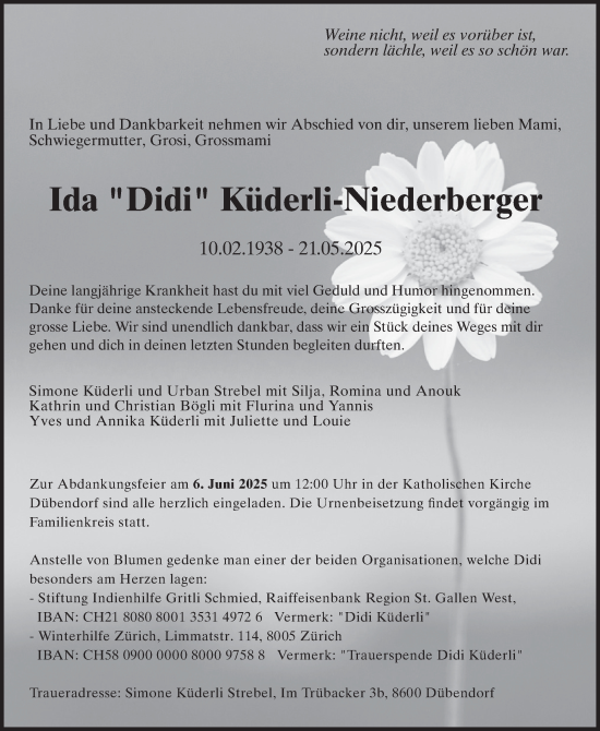 Traueranzeige von Ida Küderli-Niederberger von GL solo