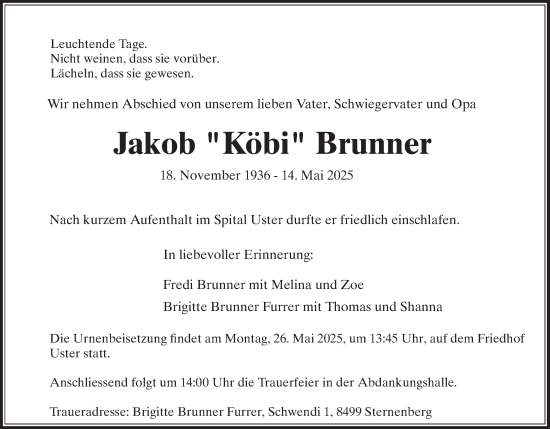 Traueranzeige von Jakob Brunner von AvU