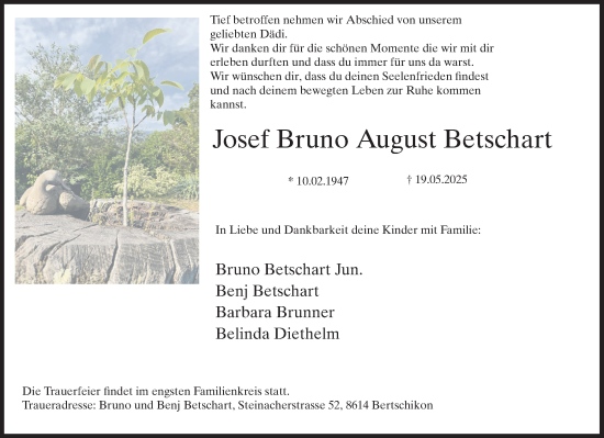 Traueranzeige von Josef Bruno August Betschart von AvU