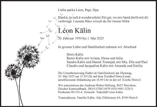 Traueranzeige von Léon Kälin von AvU