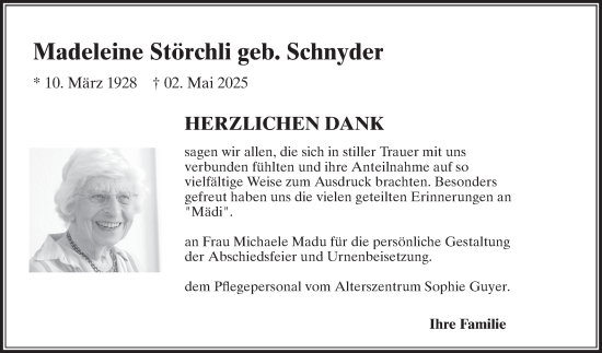 Traueranzeige von Madeleine Störchli von AvU