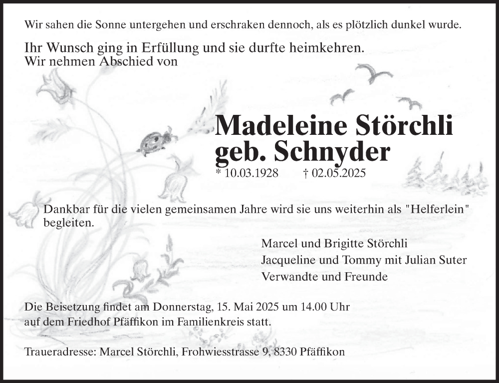  Traueranzeige für Madeleine Störchli vom 14.05.2025 aus AvU
