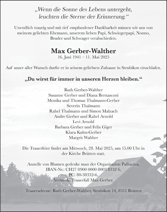 Traueranzeige von Max Gerber-Walther von AvU