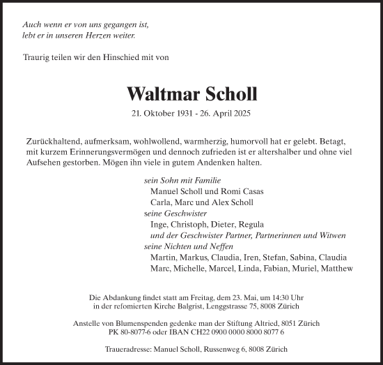 Traueranzeige von Waltmar Scholl von AvU