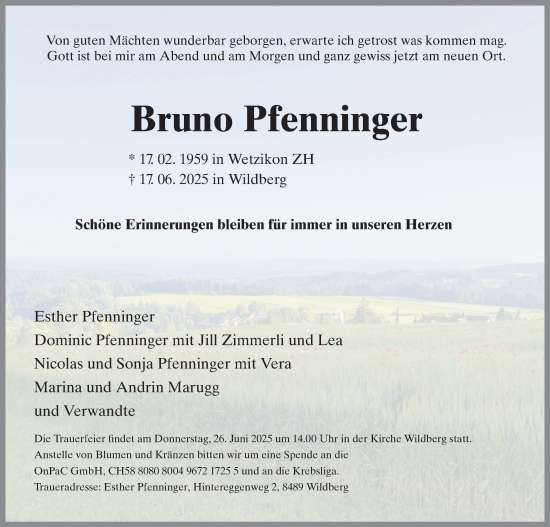 Traueranzeige von Bruno Pfenninger von AvU